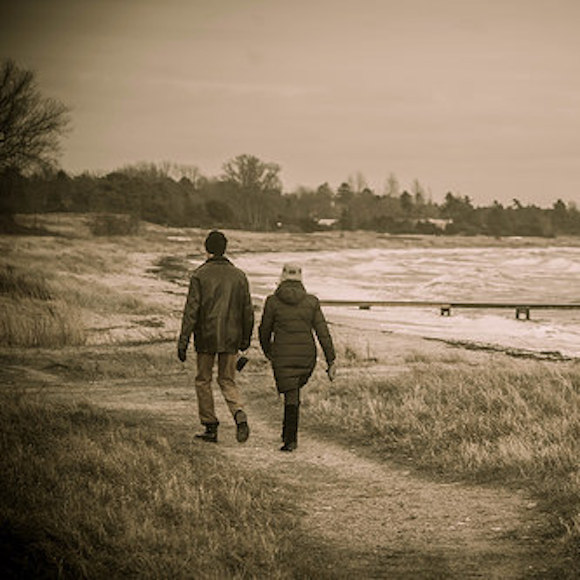 Couple walking along the shore
