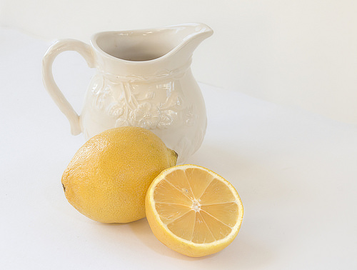 fresh cut lemon and water jug